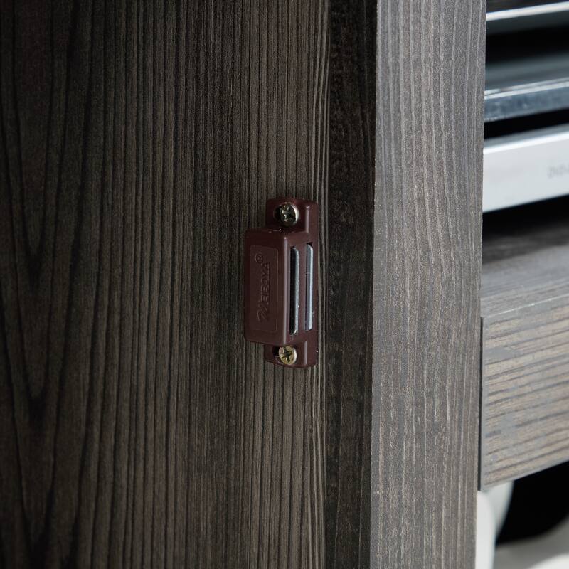 Farmhouse TV Stand, 2-Door Cabinet Media Stand with Barn Design and Open Shelving, for Living Room, Grey