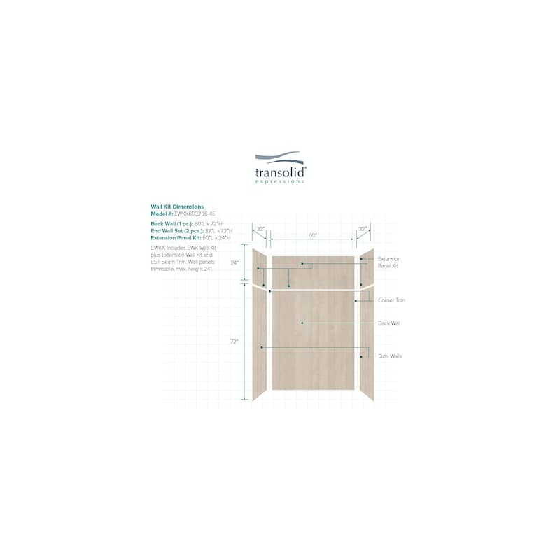Transolid Expressions 32-in X 60-in X 96-in Glue to Wall Shower/Walls - 60" x 32" x 96"