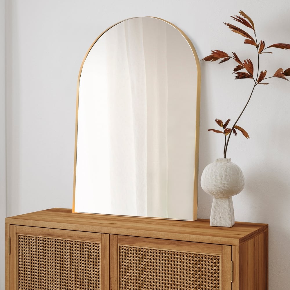 JONATHAN Y Medium Arched Metal Framed Wall Mounted Mirror - 36 H x 24 W x 1.5 D