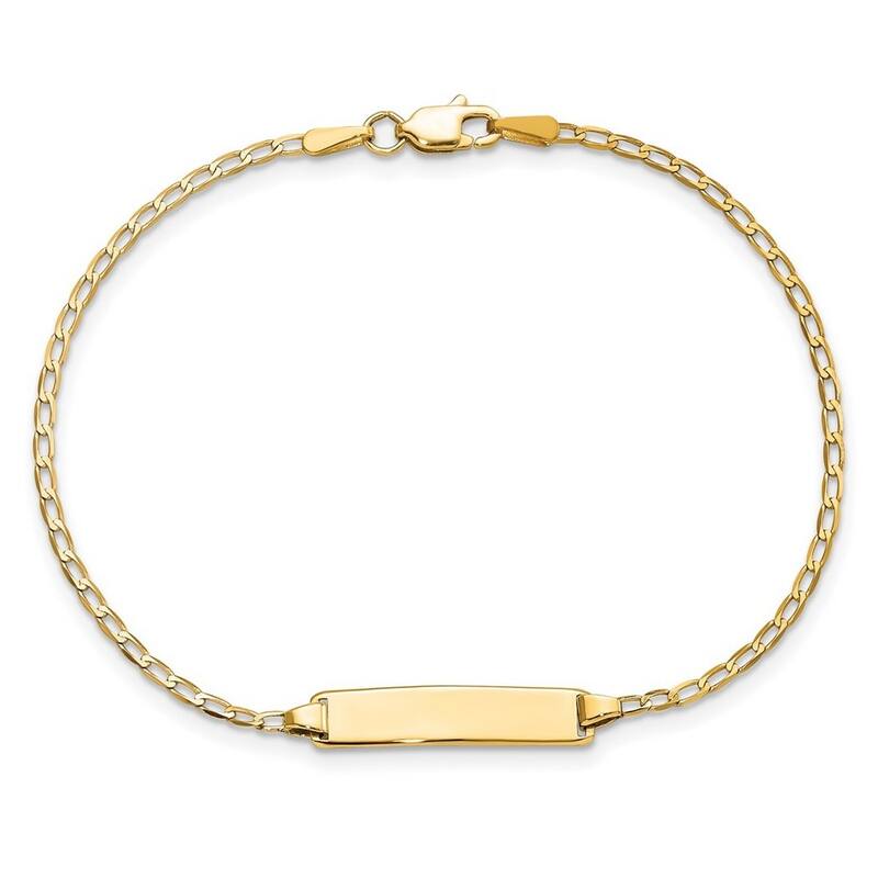Curata 3.5mm 14k Yellow Gold Engravable Flat Curb Link ID Bracelet 7 Inch