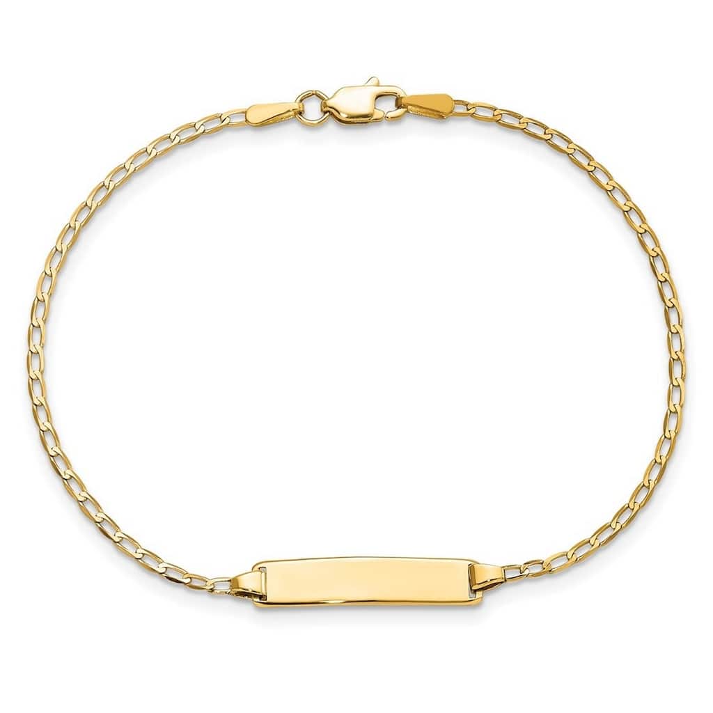 Curata 3.5mm 14k Yellow Gold Engravable Flat Curb Link ID Bracelet 7 Inch