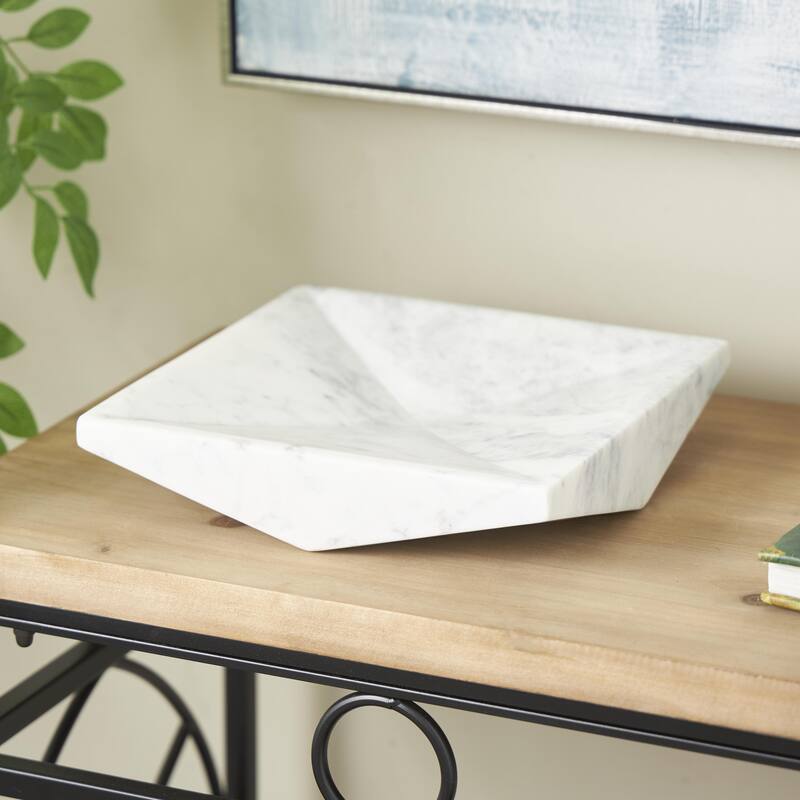 White Marble Square Geometric Living Room Decor Tray - White - 10"W, 2"H