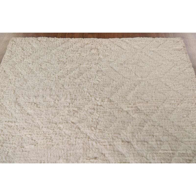 Earth Tone / Beige Moroccan Style Area Rug Hand-Knotted Wool Carpet - 5'3"x 7'6"