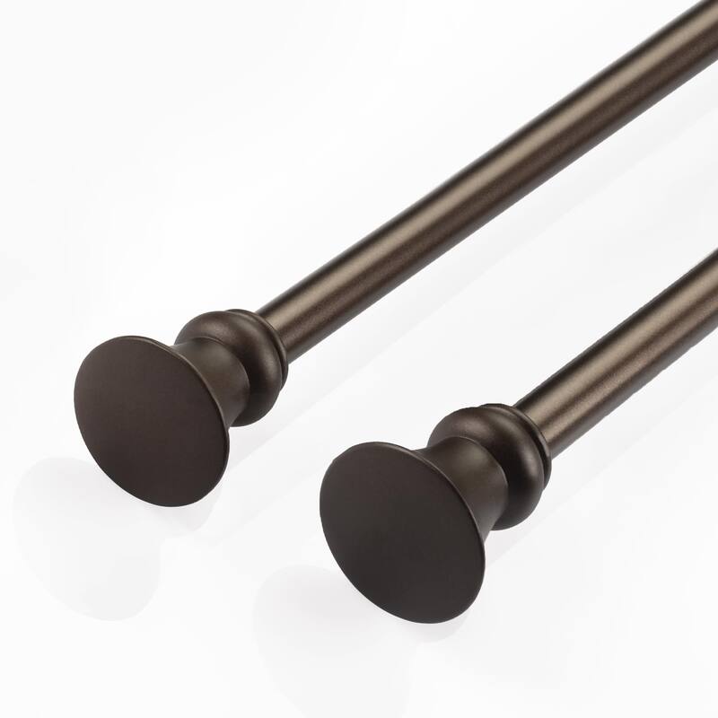 Deco Window 2 Pack Single Curtain Rod with Egyptian Round Finials & Brackets Set - 44" to 84", 5/8 Inch Diameter, Brown