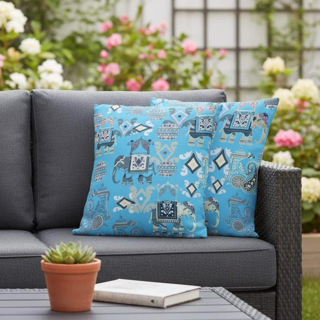 HomeRoots Set of Two 16" X 16" Blue and Gray Elephant Blown Seam Eclectic Indoor Outdoor Throw Pillow - 16.00' X '16.00' X '5.00