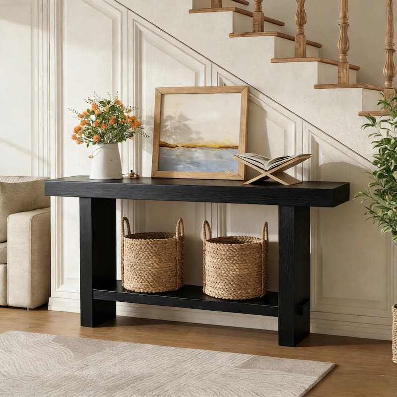 63-Inch Solid Wood Console Table with shelf