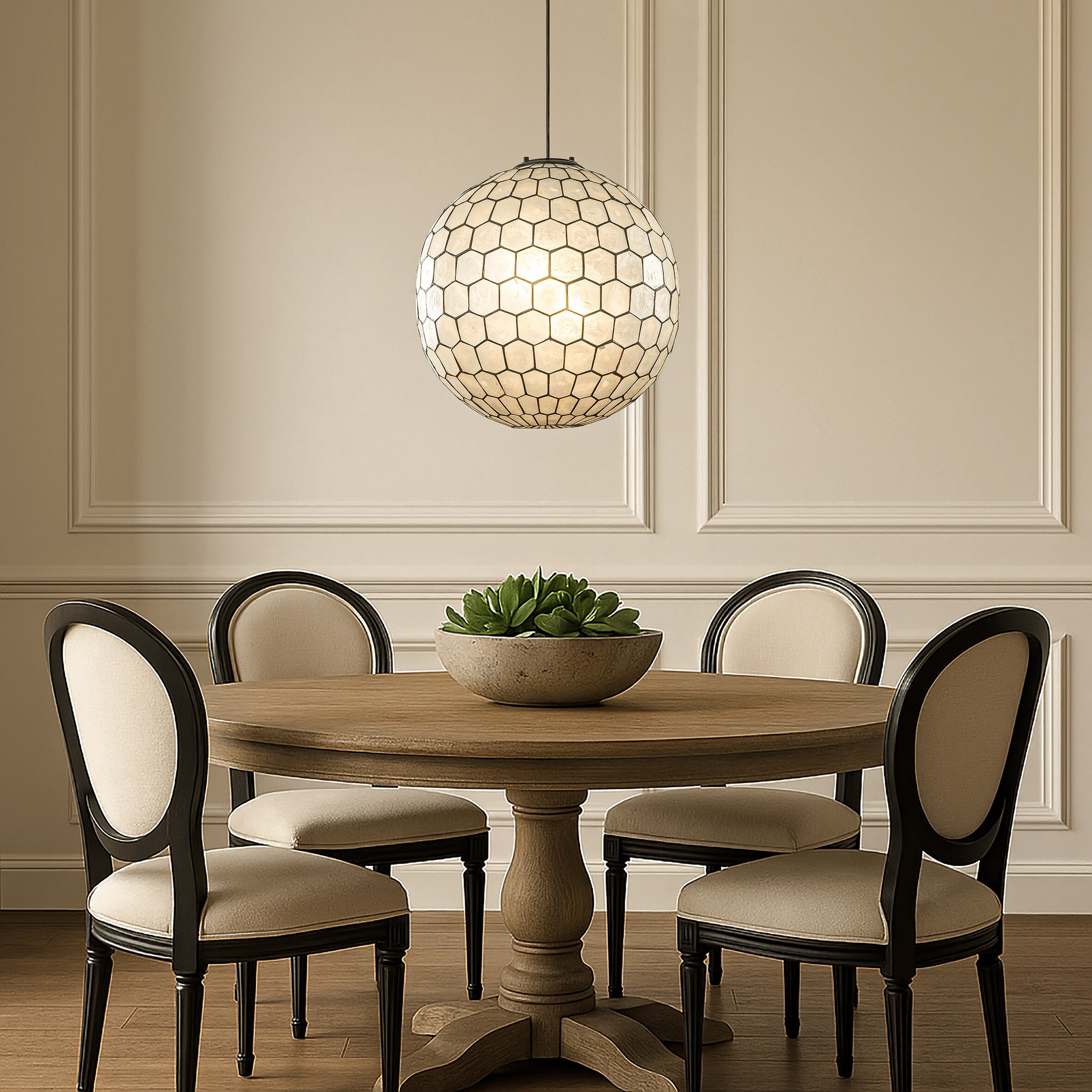 3-Light 18'' Matte Black Cosatal Natural CAPIZ SHELL Globe Lantern