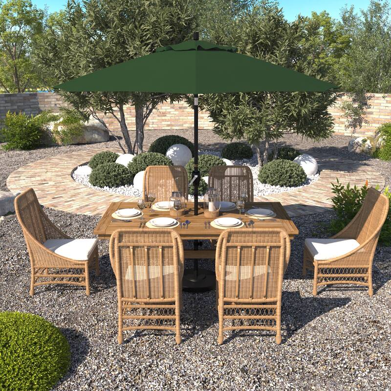 California Umbrella 9' Rd. Aluminum Patio Umbrella, Crank Lift with Push Button Tilt, Black Finish, Pacifica Fabric - Hunter Green