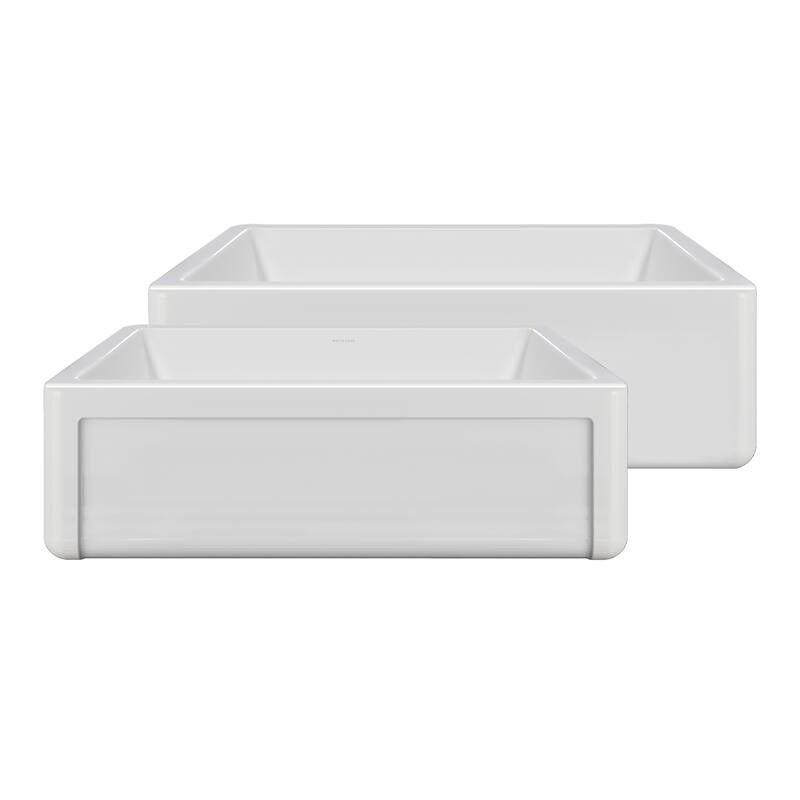 Reversible Fireclay Kitchen Sinks With Grid Three Edge Frame, Plain Front Apron - 33" X 18"