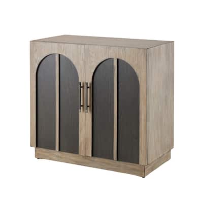 Wooden Washed 2 Door Cabinet with Black Split Arches and Metal Bar Handles - Gray - Roche River Decor - 18"W x 35"L x 33"H