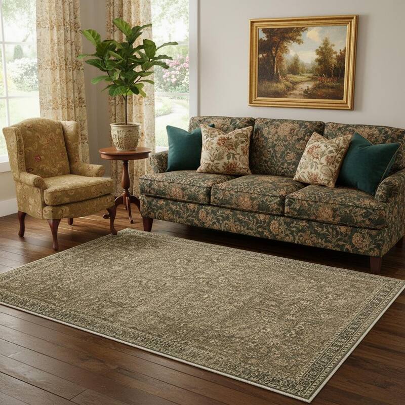 HomeRoots Floral Medallion Traditional Rectangle Area Rug - 5' X 7'