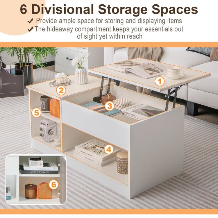 Multifunctional Coffee Table with Lift Top and Storage Shelves - 40" x 20" x 18"-23.5"(L x W x H)