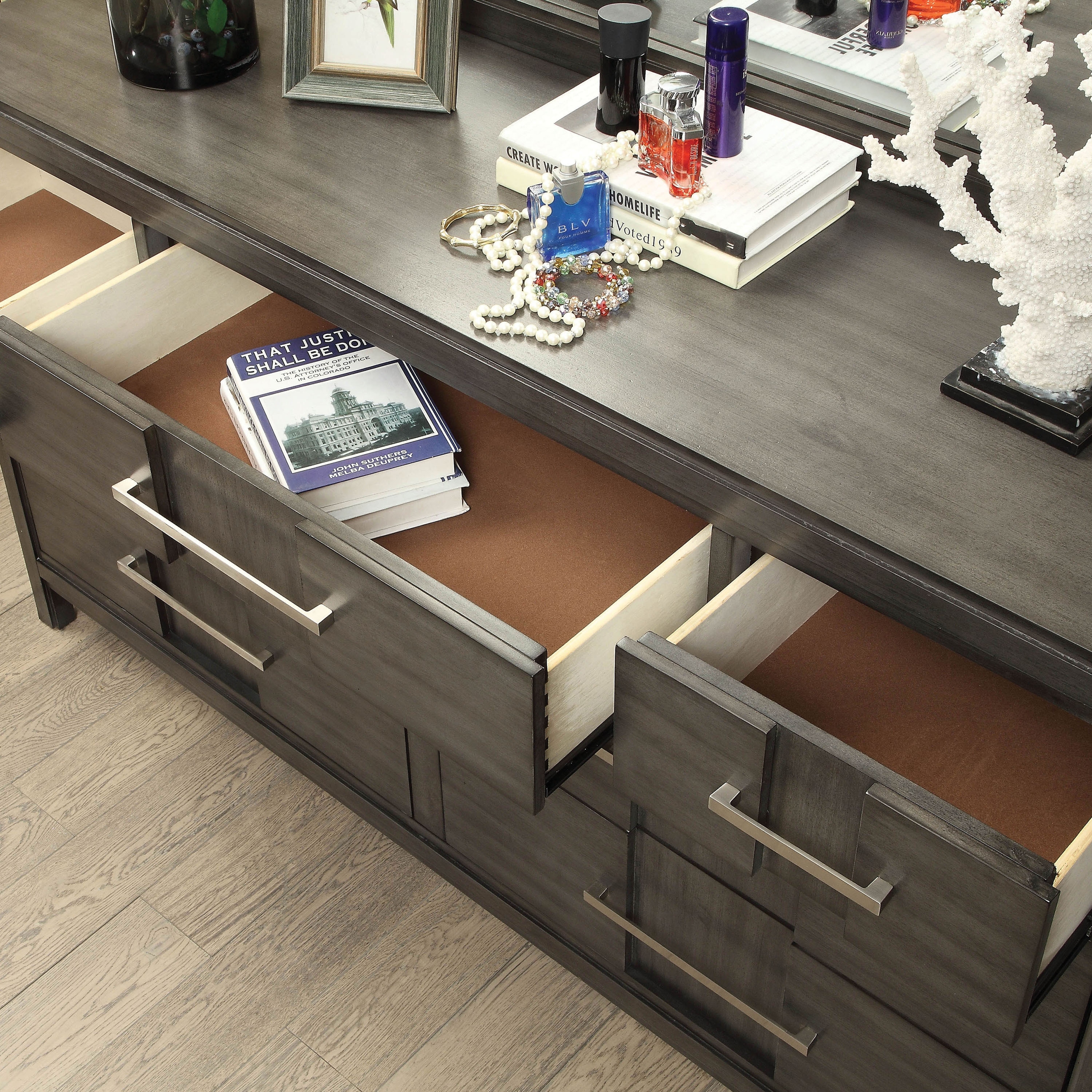 Tass Transitional Gray 56 inch Wide 7 Drawer Solid Wood Dresser by