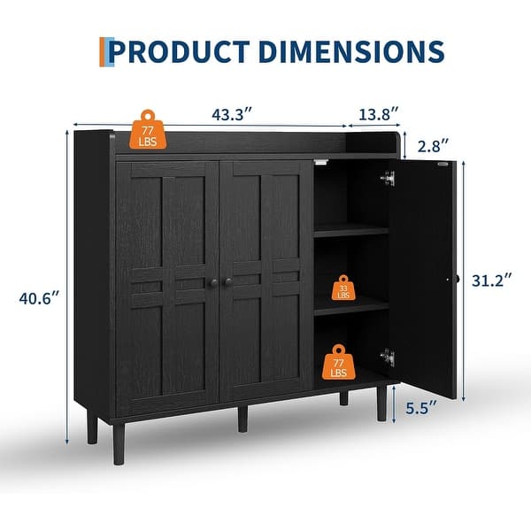 dimension image slide 0 of 3, Garvee Shoe Cabinet, Large Shoe Cabinet with 3 Doors & Adjustable Shelves, Anti-tip Design, Farmhouse Shoe Organizer