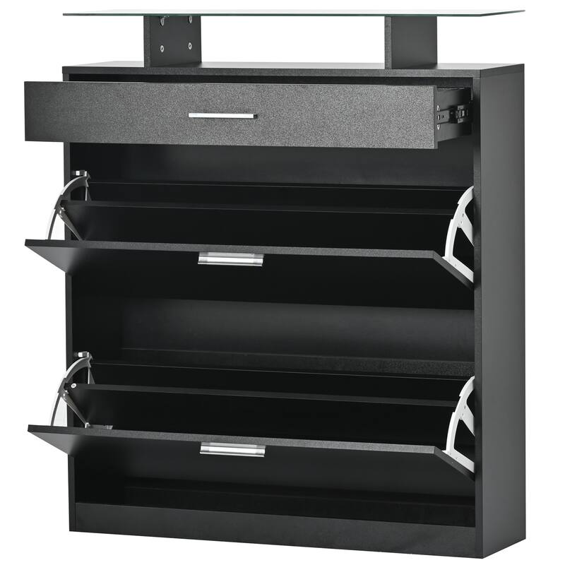 Slim Entryway Organizer with 2 Flip Drawers and LED Light - 9.4"W x 25"H x 35"D