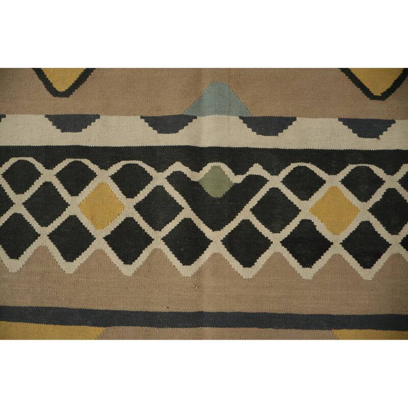 Hand Woven Oriental 100% Wool Carpet Southwestern Tribal Brown Kilim Area Rug - 11' 10'' X 8' 2''