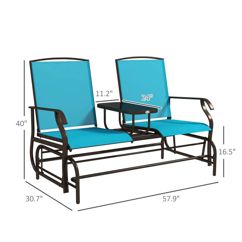 Outsunny 2-Person Outdoor Glider Bench w/ Center Table, Steel Frame for Backyard Garden Porch, Beige