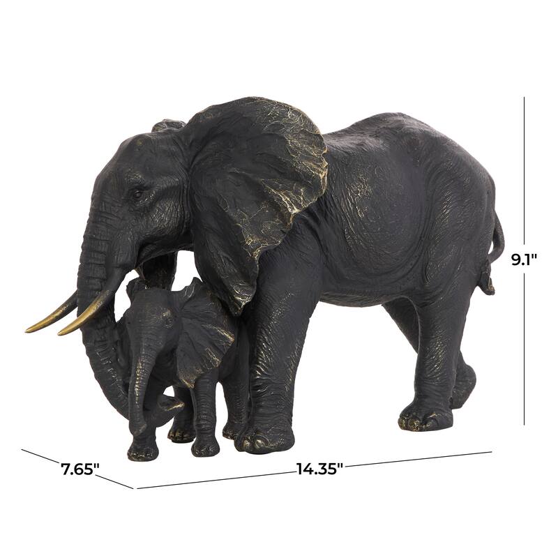 Bronze Polystone Family Elephant Decorative Sculpture with Gold Foil Accents