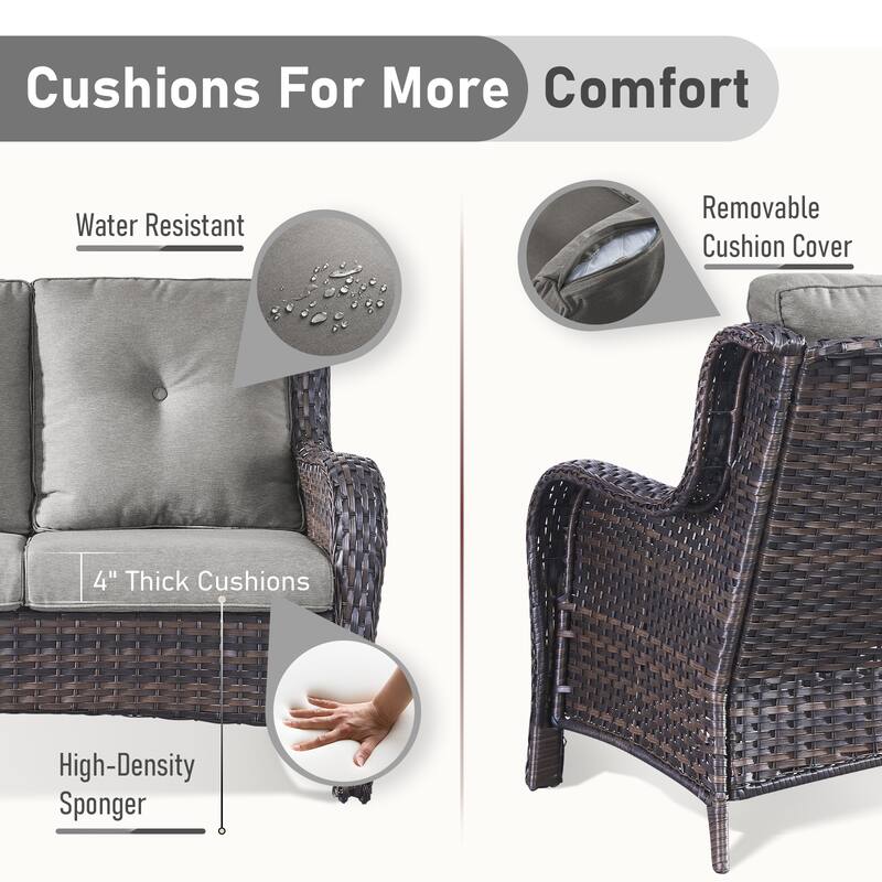 Outdoor Patio Chairs with Sofa Ottoman Brown-Grey - Brown