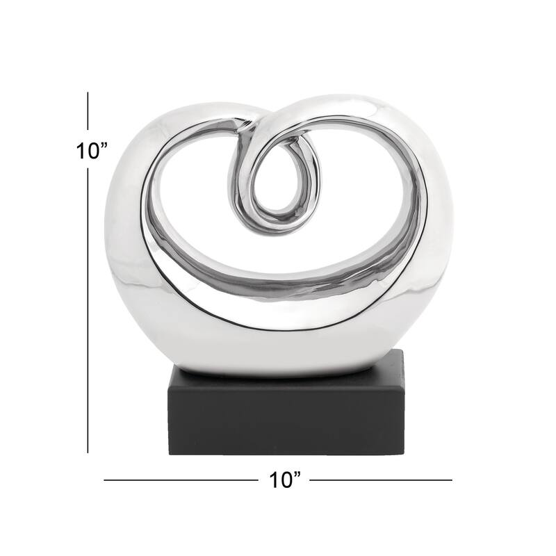 Silver Ceramic Abstract Decorative Sculpture with Black Base