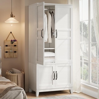 72in Armoire Wardrobe Closet with 4 Doors and Hanging Rod, Freestanding Tall Storage Cabinet with Adjustable Shelves