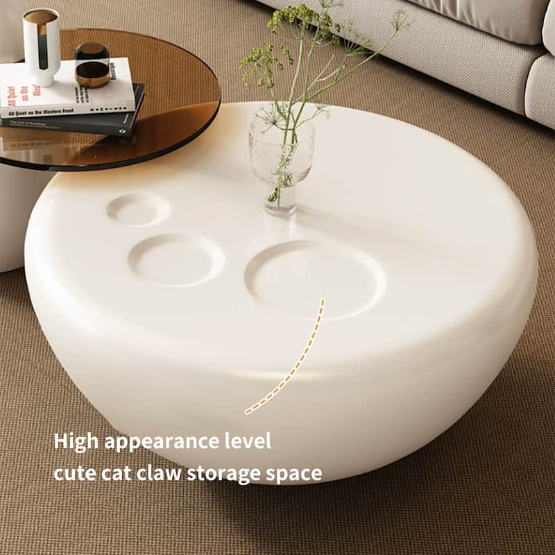 Nesting 42" Modern Round Creamy White Coffee Table, 2 pieces for Living Room - 62