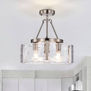 Reina 3-Light Water Textured Glass Panel Drum Semi Flush Mount
