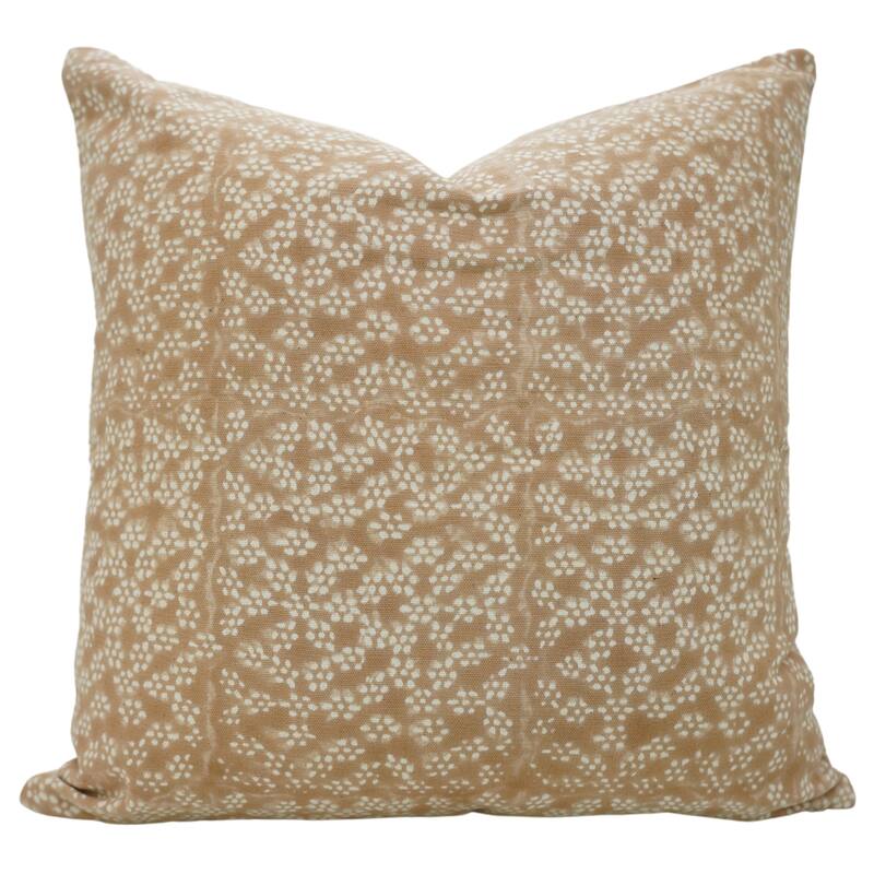 Fabdivine Hand Block Print Pillowcase in Cotton for Hotel Floral Cushion Cover Farmhouse Throw Décor, Coastal Tulip - Ola Varshti- Light Brown - 14" x 14" - Pillow Covers
