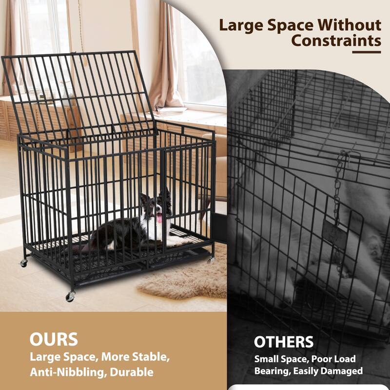 44''W*38''H*29''D Metal Dog Crate with a Removable Tray