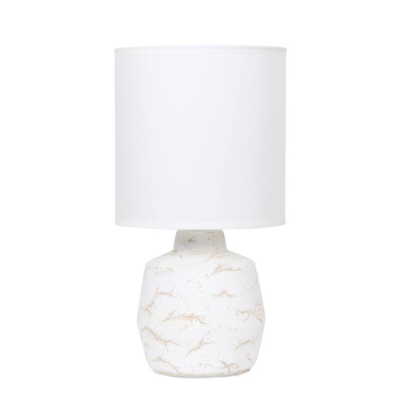 Modern Ceramic Table Lamp with Fabric Drum Shade Compact Marble Inspired Design - 7.09” x 7.09” x 13.30”