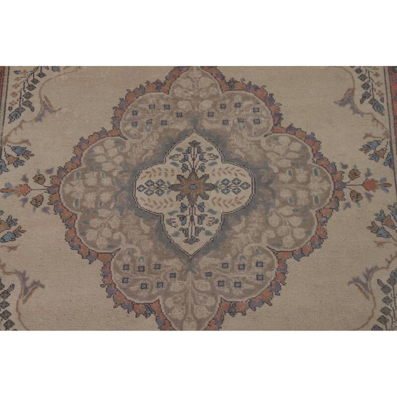 Distressed Tabriz Vintage Persian Area Rug Hand-Knotted Wool Carpet - 6'10" x 10'0"