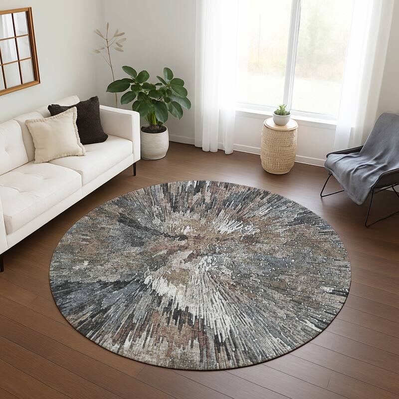Machine Washable Indoor/ Outdoor Abstract Burst Chantille Rug