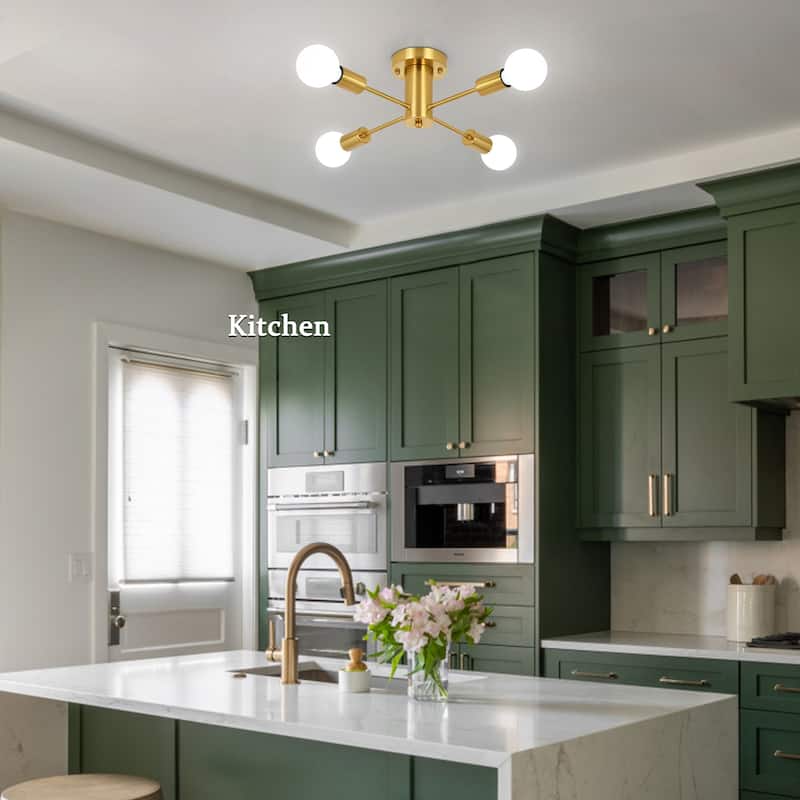 4-Light Modern Semi Flush Mount Chandelier for Bedroom Study Room