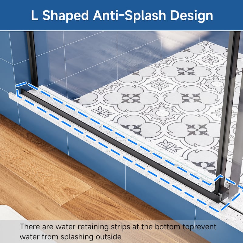 60 in. W x 72 in. H Sliding Semi-Frameless Shower Door with Tempered Glass - 60" x 72"