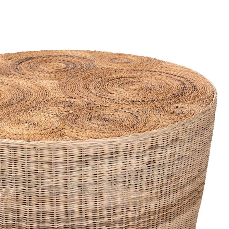 Hosanna Natural Rattan Coffee Table - Handwoven Wicker Accent Table with Textured Spiral Top for Living Room