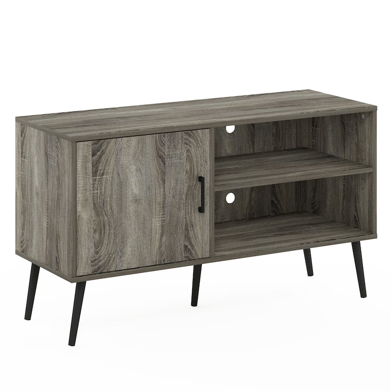 Furinno Claude Mid Century Style TV Stand with Wood Legs, One Cabinet Two Shelves