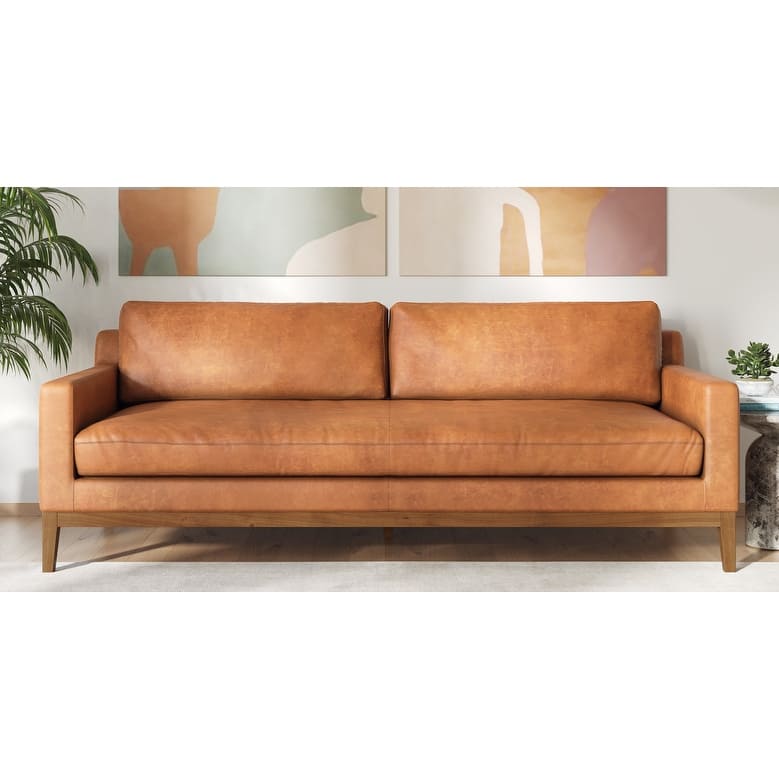 Poly & Bark Zyon 90" Sofa in Cognac Tan - Full Grain Genuine Italian Leather