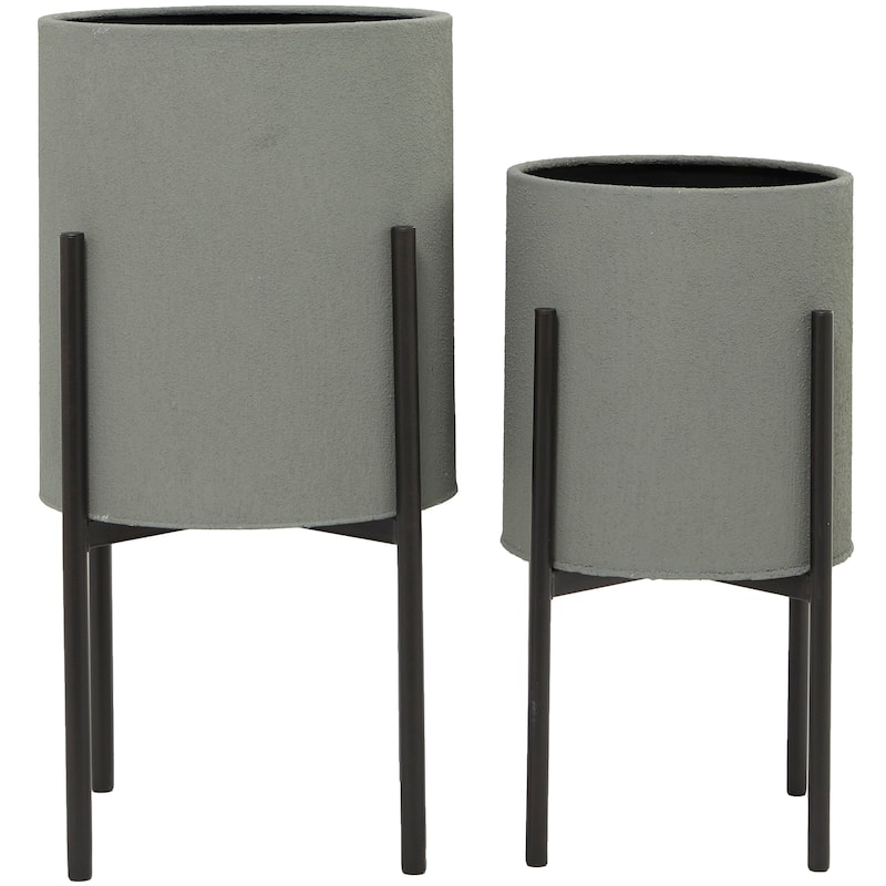 Light Grey or Dark Grey Iron Cylinder Modern Planter Set (Set of 2) - S/2 19", 23"H