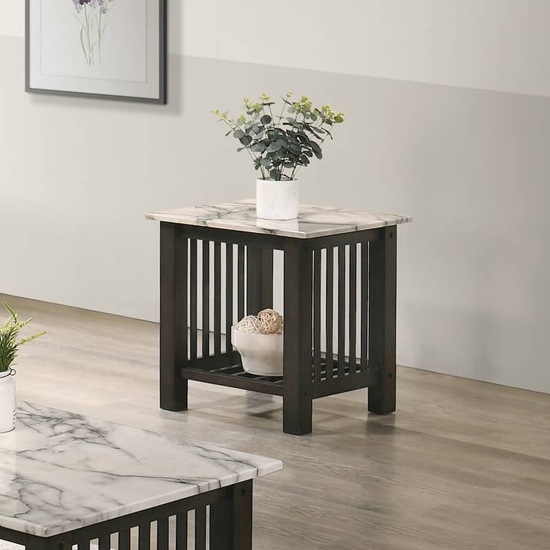 Faux Marble Top End Table Black in Antique Walnut