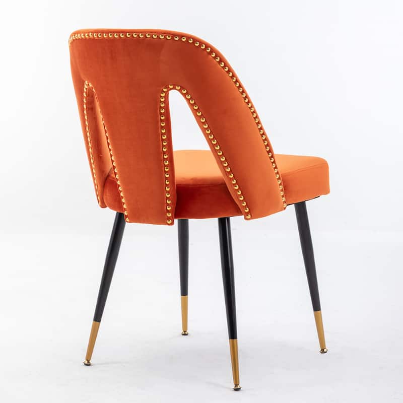 Set of 2 Modern & Contemporary Upholstered Dining Chairs with Nailheads and Metal Legs