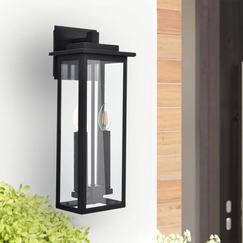 2-Light Outdoor Wall Sconce, Exterior Porch Light Wall Mount Lantern with Clear Glass for House, Farmhouse Sconces Lantern