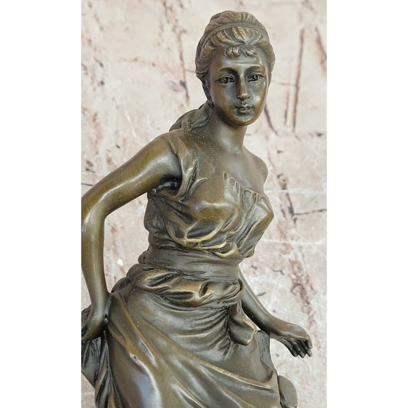 Elegant Young Woman In Flowing Gown Bronze Sculpture Signed A. Carrier