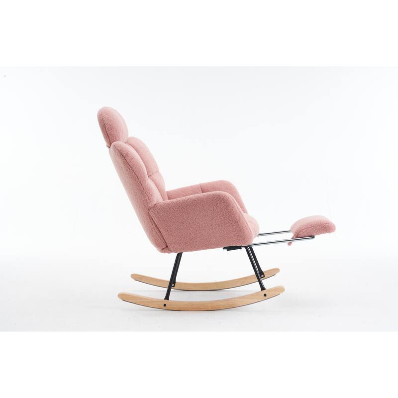 Teddy Fabric Upholstered Rocking Chair with Pillow and Footrest