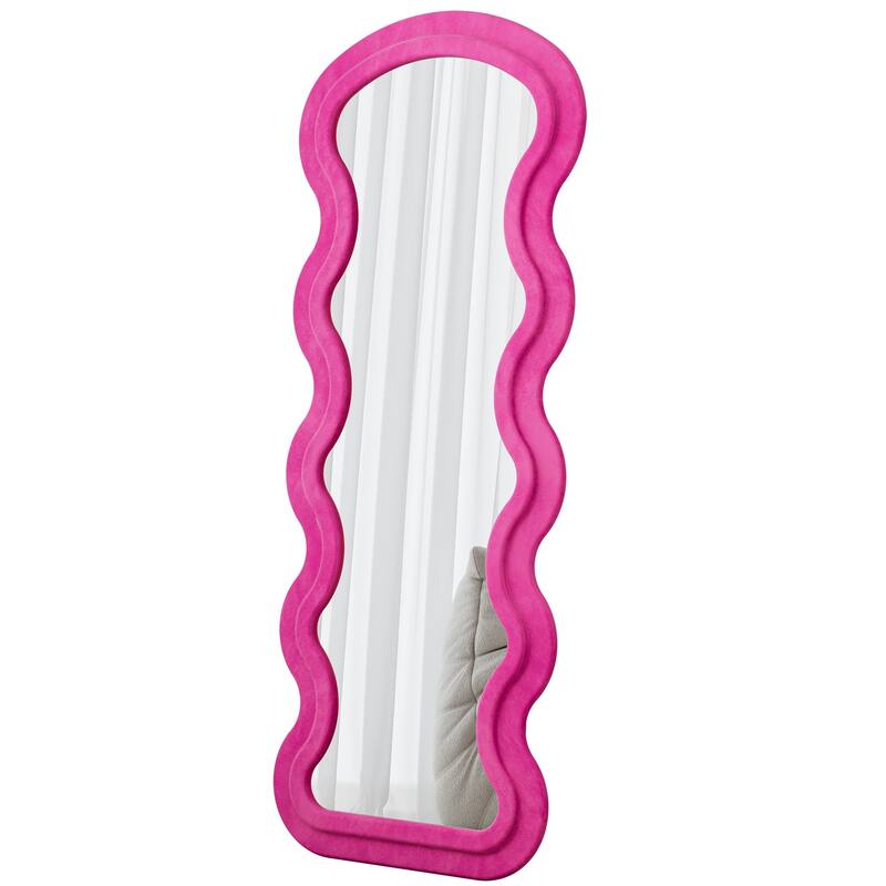 Flannel Full Length Wave Floor Mirror with Stand for Bedroom living room Hanging or Against The Wall - Pink