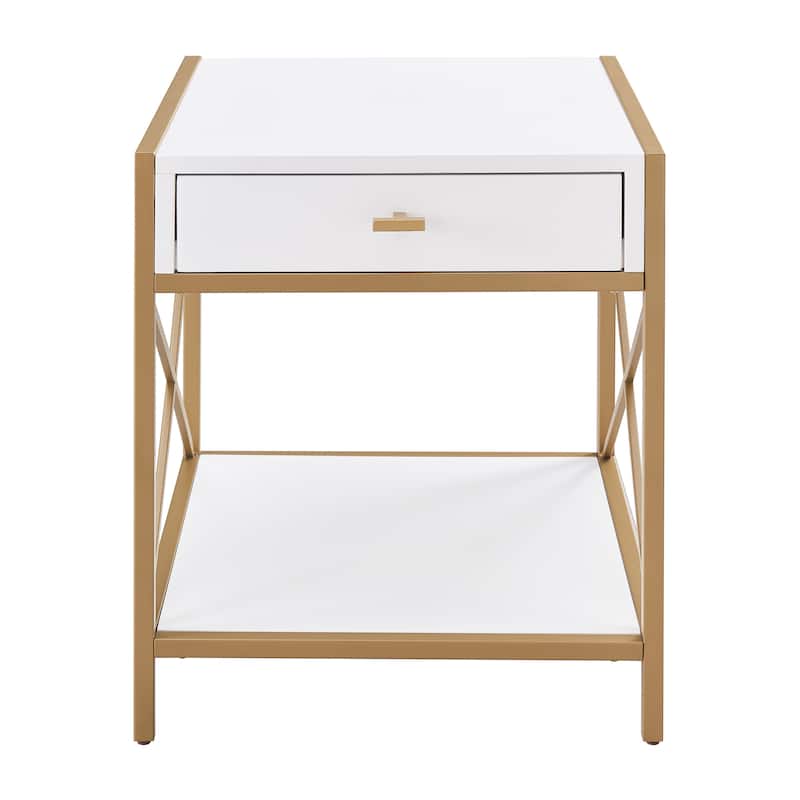 Leick Home Claudette Mixed Metal and Wood Drawer End Table