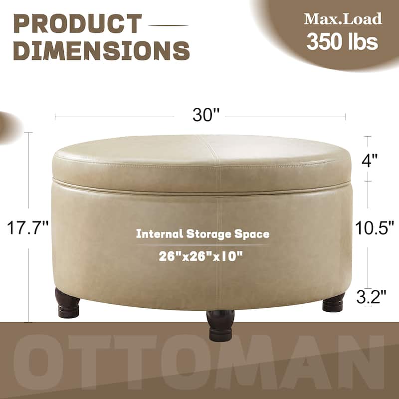 Faux Leather Round Storage Ottoman