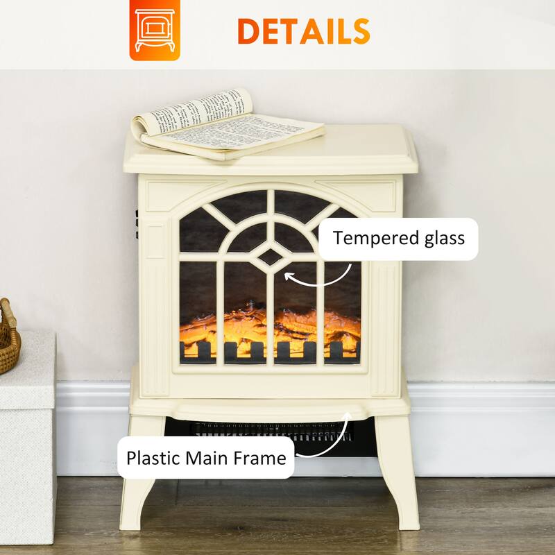 18" Cream White Electric Fireplace Heater with LED Flames, Overheat Protection, 750W/1500W