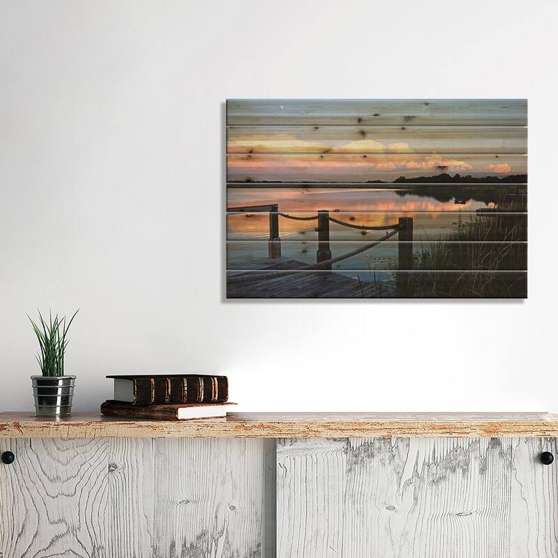 Evening At The Lake I Print On Wood by Bruce Nawrocke - Multi-Color