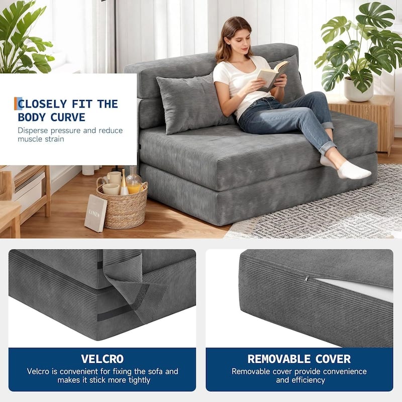4-in-1 Folding Sofa Bed Chair Bed, Convertible Sleeper with Pillow, Medium