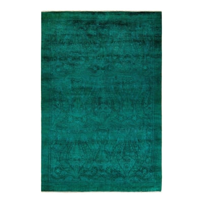 Fine Vibrance, One-of-a-Kind Hand-Knotted Area Rug - Green, 5' 3" x 7' 10" - 5' 3" x 7' 10"